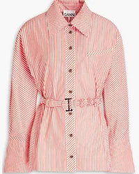 Ganni Belted striped cotton-poplin shirt - Orange Orange