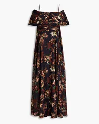 Mikael Aghal Cold-shoulder floral-print fil coupé maxi dress - Blue Blue