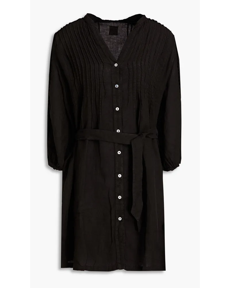 120% Lino Pintucked belted linen mini dress - Black Black