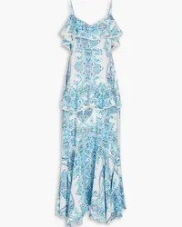 Melissa Odabash Daisy ruffled paisley-print woven midi dress - Blue Blue