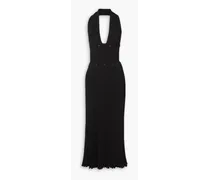 Convertible ribbed-knit halterneck midi dress - Black