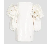 Bethany off-the-shoulder ruffled vinyl mini dress - White