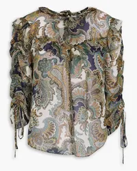 Veronica Beard Howell ruffled paisley-print silk-georgette blouse - Green Green