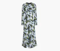 Pleated floral-print silk crepe de chine maxi dress - Blue