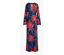 Printed cotton and silk-blend maxi dress - Red