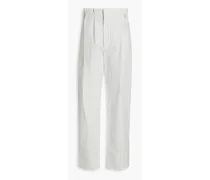 Pleated pinstriped cotton and linen-blend wide-leg pants - White