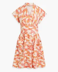 THREE GRACES Aurora gathered printed linen mini wrap dress - Orange Orange