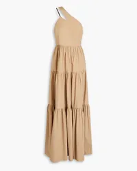 Brunello Cucinelli One-shoulder bead-embellished cotton-poplin maxi dress - Neutral Neutral