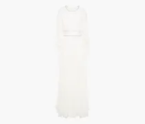 Bloom cape-back embellished chiffon bridal gown - White