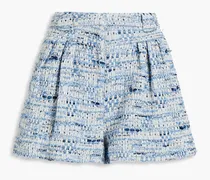 Claris pleated cotton-blend tweed shorts - Blue