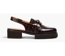 Le Begonie embellished croc-effect leather slingback loafers - Burgundy