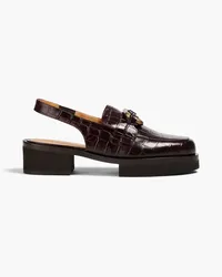 Frame Denim Le Begonie embellished croc-effect leather slingback loafers - Burgundy Burgundy