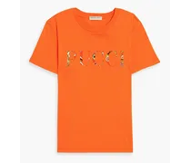 Appliquéd cotton-jersey T-shirt - Orange