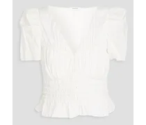 Shirred ramie and silk-blend top - White
