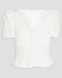 Frame Denim Shirred ramie and silk-blend top - White White