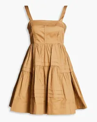 Aje. Sight Bow tiered cotton-poplin mini dress - Brown Brown