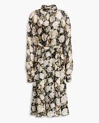 Mikael Aghal Gathered floral-print crepon midi dress - Pink Pink