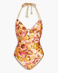 Zimmermann Knotted floral-print halterneck swimsuit - Yellow Yellow