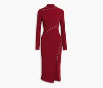 Saba cutout ring-embellished ribbed-knit turtleneck midi dress - Red