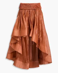 Zimmermann Asymmetric shell-embellished linen and silk-blend maxi skirt - Brown Brown