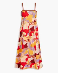 Rebecca Vallance Scalloped printed linen-blend midi dress - Yellow Yellow