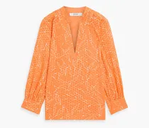 Perci printed broderie anglaise cotton top - Orange