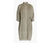 Bead-embellished striped cotton and silk-blend seersucker midi shirt dress - Neutral