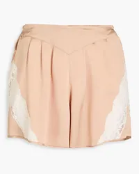 Maison Margiela Pleated corded lace-paneled silk-satin shorts - Neutral Neutral