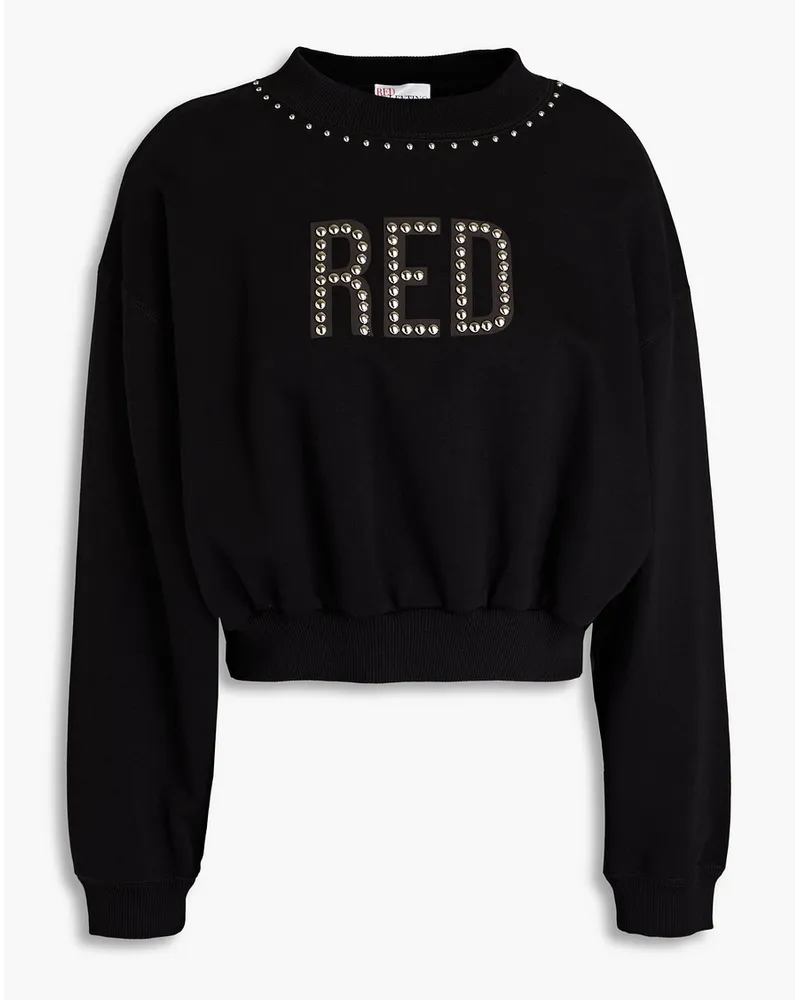 RED Valentino Cropped studded French cotton-blend terry sweatshirt - Black Black