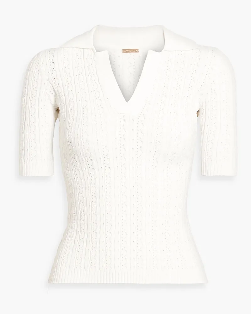 Pointelle-knit polo sweater - White