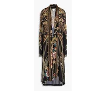 Embellished printed silk crepe de chine and jersey kimono - Black