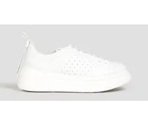 Perforated leather platform sneaker - White