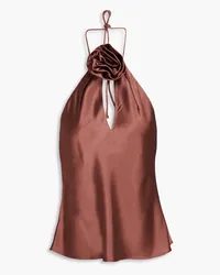 NICHOLAS Annie appliquéd satin-crepe halterneck top - Brown Brown