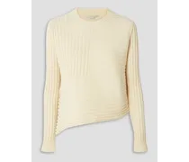 Asymmetric ribbed cotton sweater - White