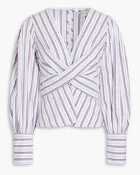 Veronica Beard Seema wrap-effect striped poplin top - Purple Purple