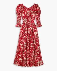 DÔEN Meribel shirred floral-print cotton-poplin midi dress - Red Red