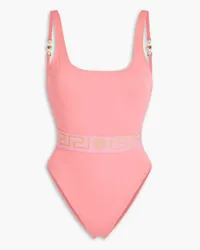 Versace Greca embellished jacquard-trimmed swimsuit - Pink Pink