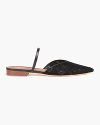 Malone Souliers Marla leather-trimmed corded lace slippers - Black Black