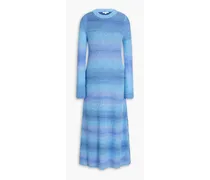 Striped ribbed-knit midi dress - Blue