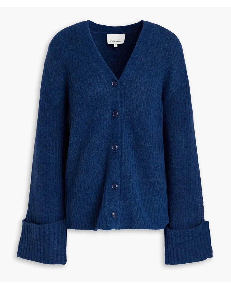 3.1 phillip lim Mélange brushed ribbed-knit cardigan - Blue Blue