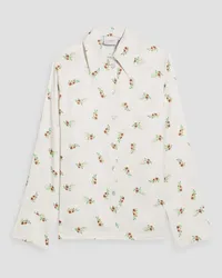 SLEEPER Floral-print charmeuse pajama top - White White