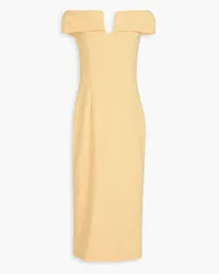 Rebecca Vallance Lumiere off-the-shoulder crystal-embellished mesh midi dress - Yellow Yellow