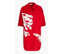 Oversized printed cotton-poplin shirt dress - Red