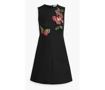 Appliquéd cotton-blend mini dress - Black