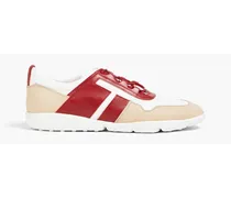 Color-block canvas and leather sneakers - Burgundy