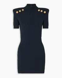 Balmain Button-embellished ribbed-knit mini dress - Blue Blue