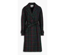 Belted checked wool-blend tweed coat - Multicolor