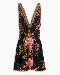 Camilla Crystal-embellished floral-print silk crepe de chine mini dress - Black Black