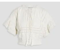 Alice Olivia - Tabitha smocked broderie anglaise cotton and linen-blend blouse - White