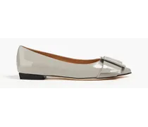 Buckled patent-leather point-toe flats - Gray